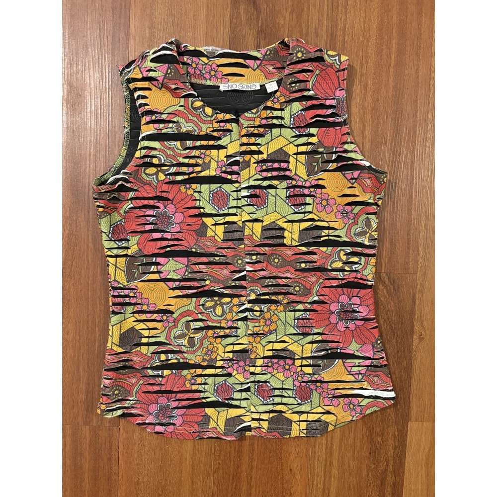 Sno Skins Women's Medium Floral Mesh Tank Top Y2K Abstract Sheer Stretch Artsy
